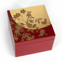 Japanese red and gold storage box in cherry pattern resin, SAKURA, 10x10x7cm