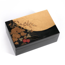Scatola portaoggetti giapponese nera e oro in resina con motivo floreale, HANANO, 13.4x9x5.3cm