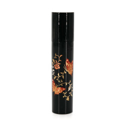 Petit tube de rangement japonais noir en résine motif papillons et fleur, CHO NO MAI, 1.8x9cm