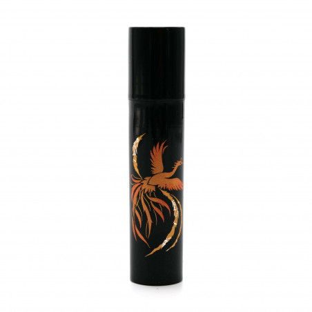 Small black Japanese resin storage tube with phoenix motif, HOOH, 1.8x9cm