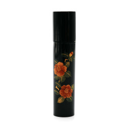 Small Japanese black resin storage tube with camellia pattern, TSUBAKI, 1.8x9cm