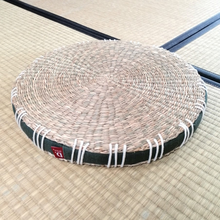 Japanese round cushion Zabuton in rice straw, KHAKI Ø40 x 3cm