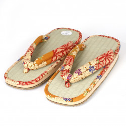 pair of Japanese sandals - Zori straw goza, NAOMI, yellow