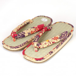 paire de sandales japonaises - Zori paille goza, NAOMI, violet