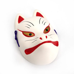 Máscara noh pequeña que representa un zorro kitsune blanco en cerámica, KITSUNE, 10,4 cm