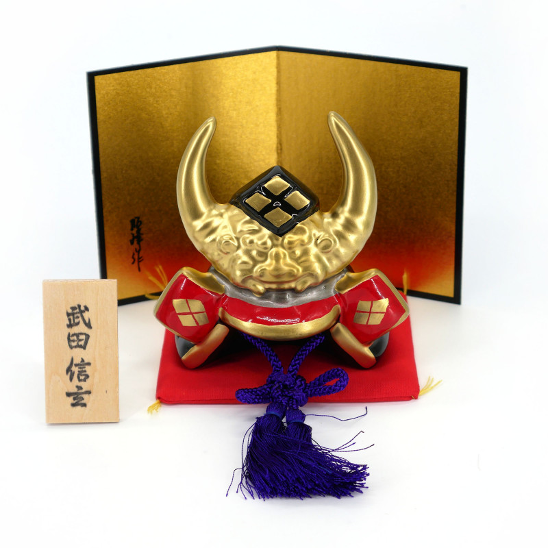 Kabuto helmet ornament of the great Damyos of feudal Japan in ceramic, TAKEDA SHINGEN, 9.3 cm