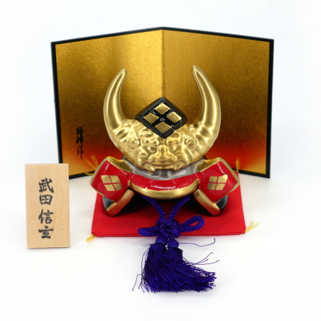 Kabuto Helmschmuck des großen Damyos des feudalen Japans in Keramik, TAKEDA SHINGEN, 9,3 cm