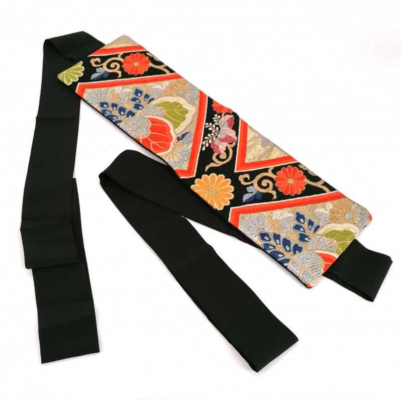 Vintage Japanese silk obi belt, KAMON 3