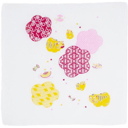 Pañuelo de algodón japonés con estampado de tigres y flor de cerezo, TORA TO SAKURA, 35 x 35 cm