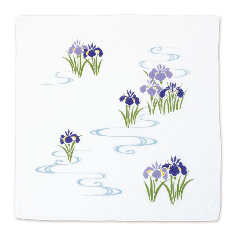 Mouchoir japonais en coton motif iris bleue, AOI KOSAI, 35 x 35 cm
