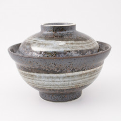Japanische Keramikschale mit Deckel, BURASHI, grau