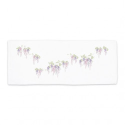 Toalla japonesa pequeña de algodón con estampado de glicinias violetas, FUJI MURASAKI, 34 x 88 cm