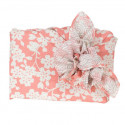 Japanese reversible furoshiki in pink and gray cotton with cherry blossom and wave pattern, SAKURA NAMI, 48 x 48 cm