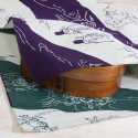 Japanese reversible furoshiki in purple and green cotton with monkey and rabbit pattern, CHOJU JINBUTSU GIGA, 48 x 48 cm