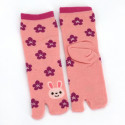Calcetines tabi japoneses de algodón para niños con estampado de conejo rosa y flor de cerezo, USAGI SAKURA, 13-18 o 19-24cm
