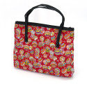 Rote japanische Baumwoll-Temari-Handtasche, HYAKKA, 28 x 22 cm