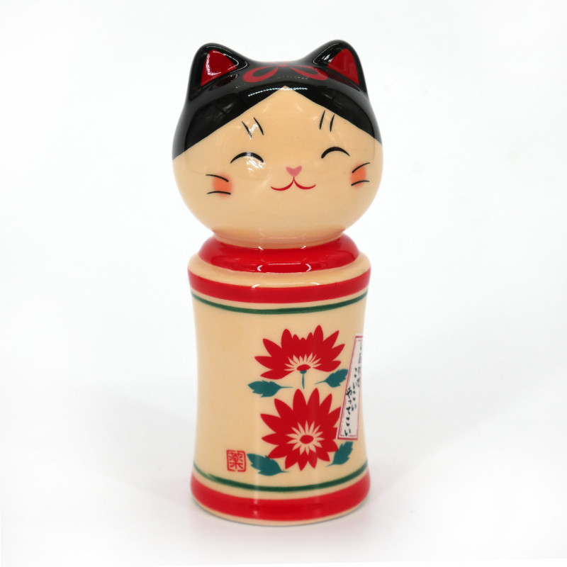 Keramik-Kokeshi-Puppe Katze, KIKU, 9 cm