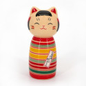 Gatto bambola kokeshi in ceramica, ROKURO, 9 cm