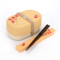 Orange Oval Japanese Bento Lunch Box with Plum Blossom Pattern with Matching Pair of Chopsticks, UME, 15.5cm
