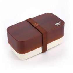 Boîte à repas Bento japonaise rectangulaire marron motif bois foncé, MOKUME, 15,4cm