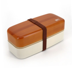 Grande boîte à repas Bento japonaise rectangulaire marron motif bois , MOKUME, 20cm