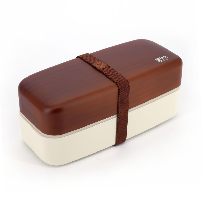 Large rectangular brown Japanese Bento lunch box with dark wood pattern, MOKUME, 20cm