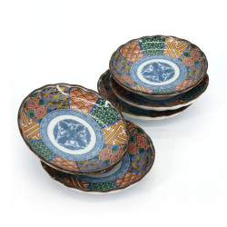 Set of 5 small round Japanese plates, JIOMETURI