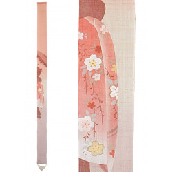 Feiner japanischer Wandteppich aus rosa Hanf handbemalt mit Geisha- und Sonnenschirmmotiv, DARARI, 10x170cm