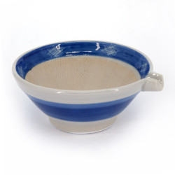 Japanese suribachi ceramic bowl with spout - SOSOGIGUCHI - blue and white