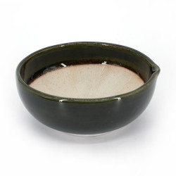 Japanese suribachi ceramic bowl with spout - SOSOGIGUCHI - green and brown