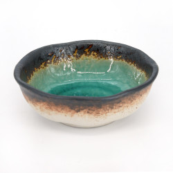 Japanese ceramic dish, brown and turquoise, LAGOON