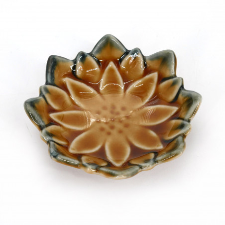Pequeña vasija de cerámica japonesa, loto marrón, SOSU