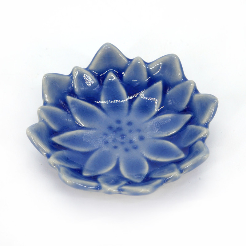 Small Japanese ceramic vessel, blue lotus, SOSU