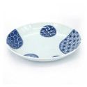 Japanischer runder Teller aus Keramik, Patchwork, blau und weiß, PATAN