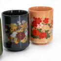 Set de 4 tasses japonaises en céramique, fleurs traditionnelles - BOTAN