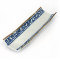 Japanese rectangular plate, white with blue patterns, KARAKUSA