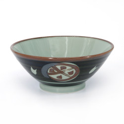 Pequeño cuenco de cerámica japonesa para ramen, azul verdoso oscuro, dibujo de olas e igeta, NAMIGETA