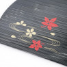 Bandeja para sushi semirredondeada negra de resina con hojas de arce y flores de cerezo, MOMIJI SAKURA, 24 cm