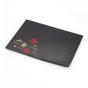 Bandeja rectangular negra para sushi de resina con hojas de arce y flores de cerezo, MOMIJI SAKURA, 25,5 cm