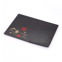 Schwarzes rechteckiges Sushi-Tablett aus Harz mit Ahornblättern und Kirschblüten, MOMIJI SAKURA, 25,5 cm
