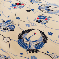 Japanese beige cotton fabric, cranes pattern, KUREN, made in Japan width 112 cm x 1m