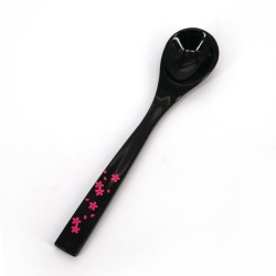 Japanese resin spoon, SAKURA, black and cherry blossom