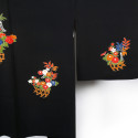 Haori japonais vintage noir, motifs bouquet de fleurs, HANATABA