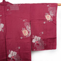Haori giapponese vintage, colore bordeaux, motivi a fiammiferi e fiori, HANA