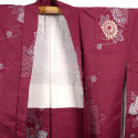 Haori japonés de época, color burdeos, con motivos florales y de cerillas, HANA