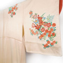 Kimono japonés vintage de raso beige, diseño de flores, ORENJI