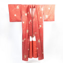 Roter japanischer Vintage-Kimono mit Ziegelstein- und Laternenmotiven, RANTAN