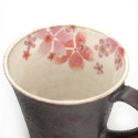 Duo of japanese terracotta mug, blue and pink sakura patterns, AO TO PINKU