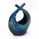 Jarrón de cerámica japonesa Ikebana, forma de cesta, azul y negro, SHIGARAKIYAKI