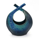 Japanese ceramic Ikebana vase, basket shape, blue and black, SHIGARAKI
